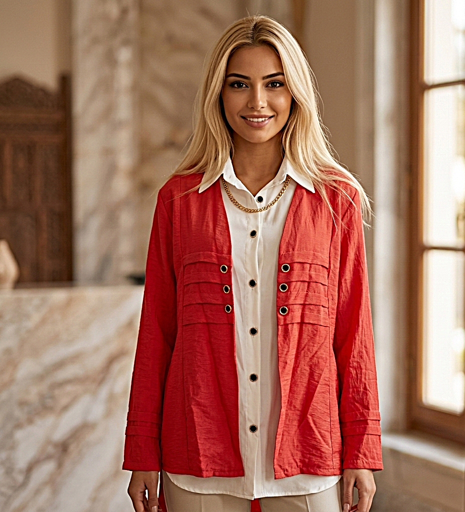 توينز مكون من قميص أبيض وسترة أنيقة باللون الزهري