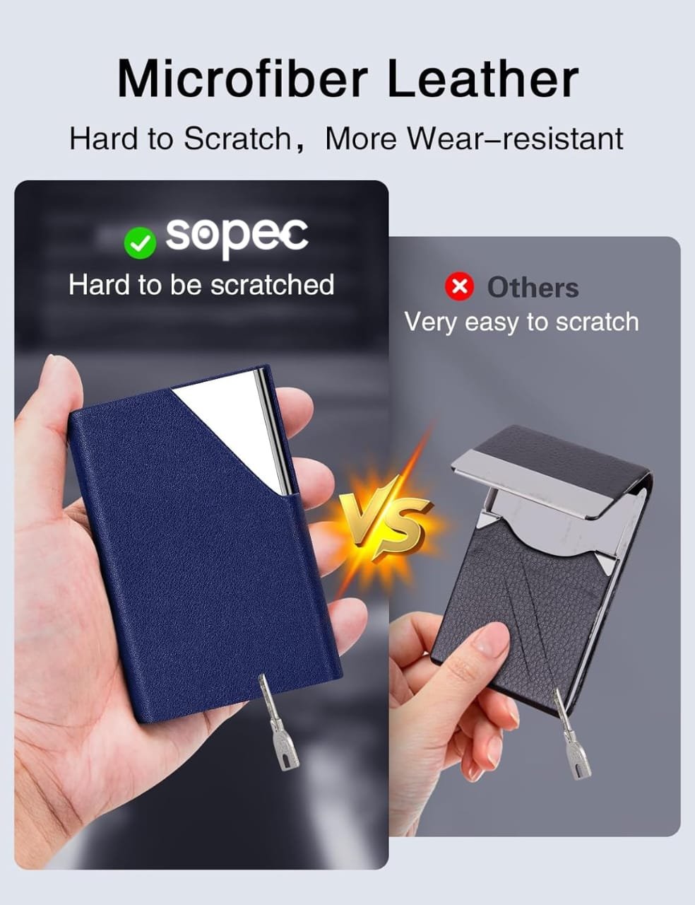 حافظة بطاقات بيزنس وبطاقات ائتمان متعددة بلون ازرق مصنوعة من الجلد الفاخر والفولاذ المقاوم للصدأ للرجال والنساء