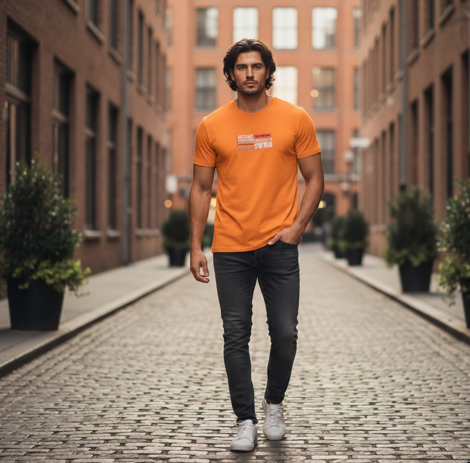 تيشرت كلاسيكي برقبة دائرية ضيقة وأكمام قصيرة من القطن