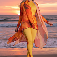 مايوه شرعي بوركيني للنساء مكوّن من 5 قطع بنطال ومايوه بكم وجيبه قصيره وكاش شيفون مقاوم للماء وتربونه