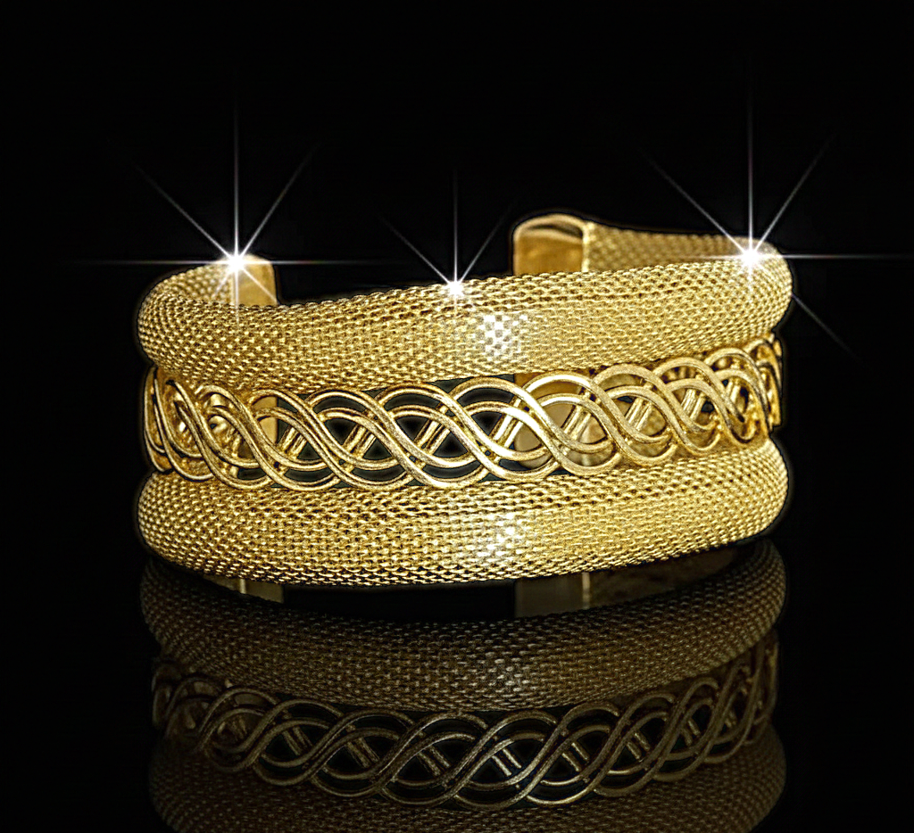 اسورة ذهبية أنيقة عريضة متشابكة مجوفة