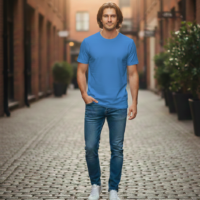 Gemini_Generated_Image_389xi3389xi3389x تيشرت كلاسيكي للرجال من القطن برقبة دائرية ضيقة وأكمام قصيرة وقصة كاجوال مناسب للاستخدام الخارجي والاستخدام اليومي