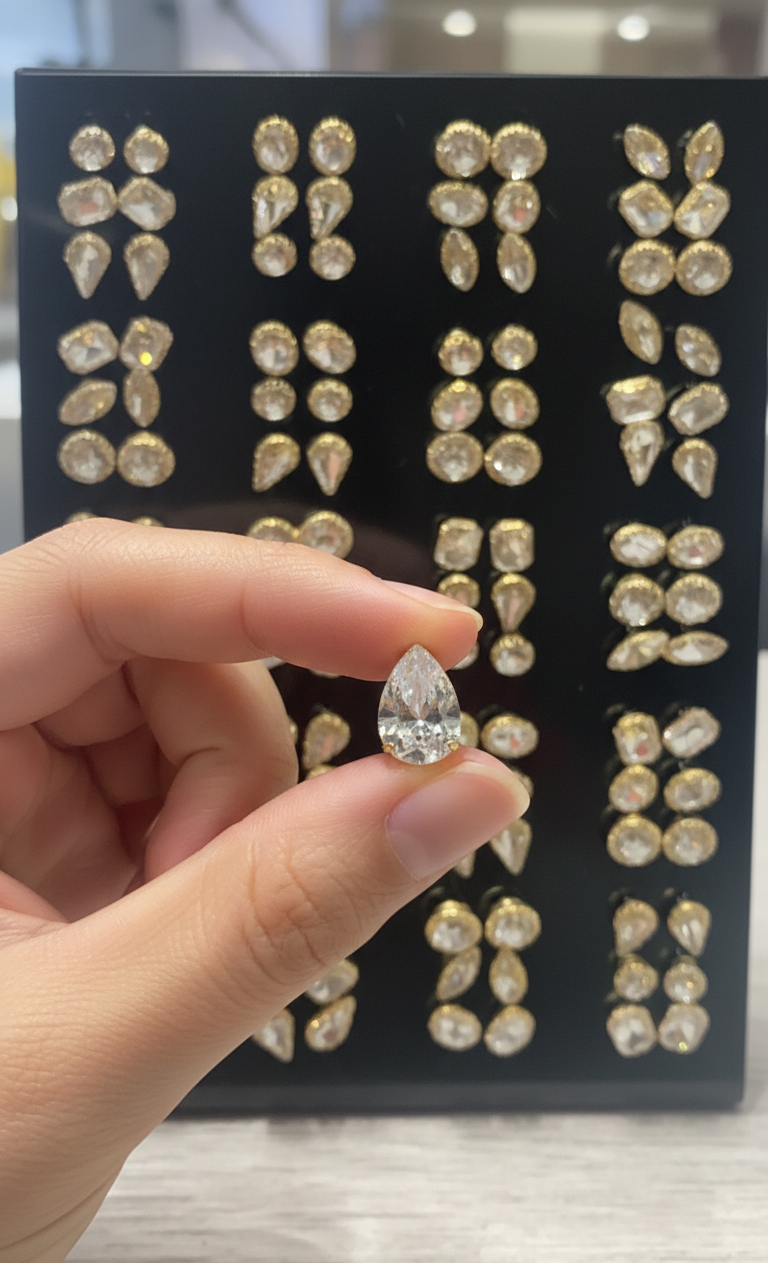 3 أقراط كريستالية لامعة بأشكال متنوعة مثل الكمثرى ، المربع ، الكرة