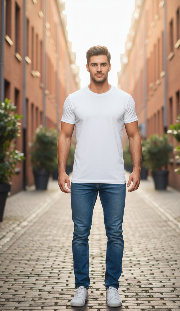 تيشرت قطن سادة بأكمام قصيرة ورقبة دائرية للرجال ، تيشرت كلاسيك