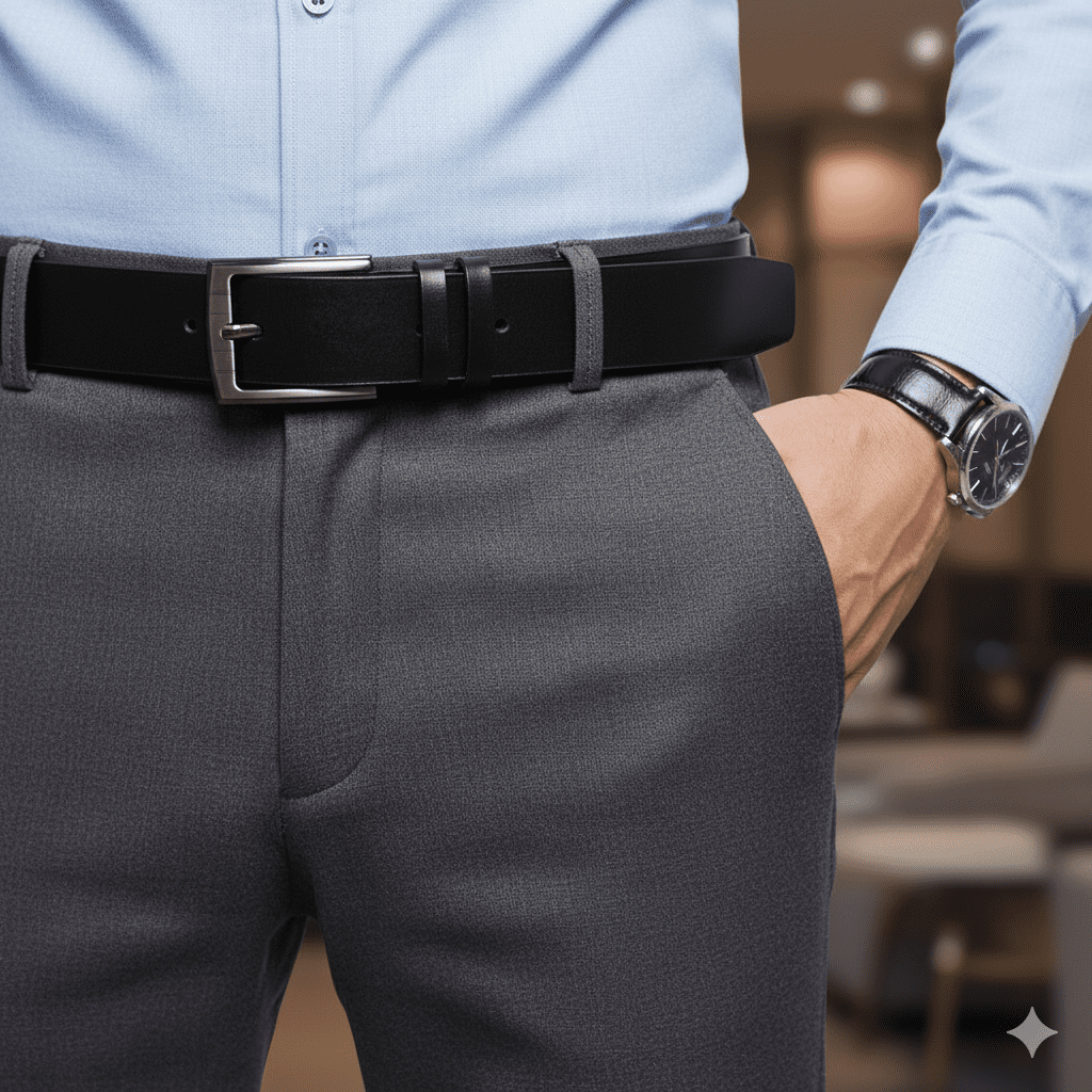 Gemini_Generated_Image_42xjan42xjan42xj حزام جلد طبيعي ناعم عالي الجودة للرجال - كاجوال و كلاسيك - أسود