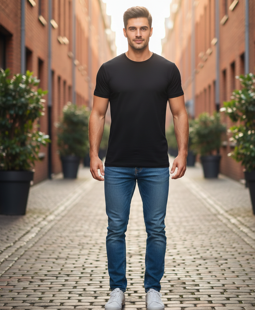 تيشرت سادة بأكمام قصيرة ورقبة دائرية للرجال تيشرت كلاسيك