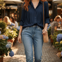 "بلوزة سوداء ". تصميم فريد يجمع بين الرقي والعصرية مظهراً راقياً ومحايداً يناسب كل درجات البشرة