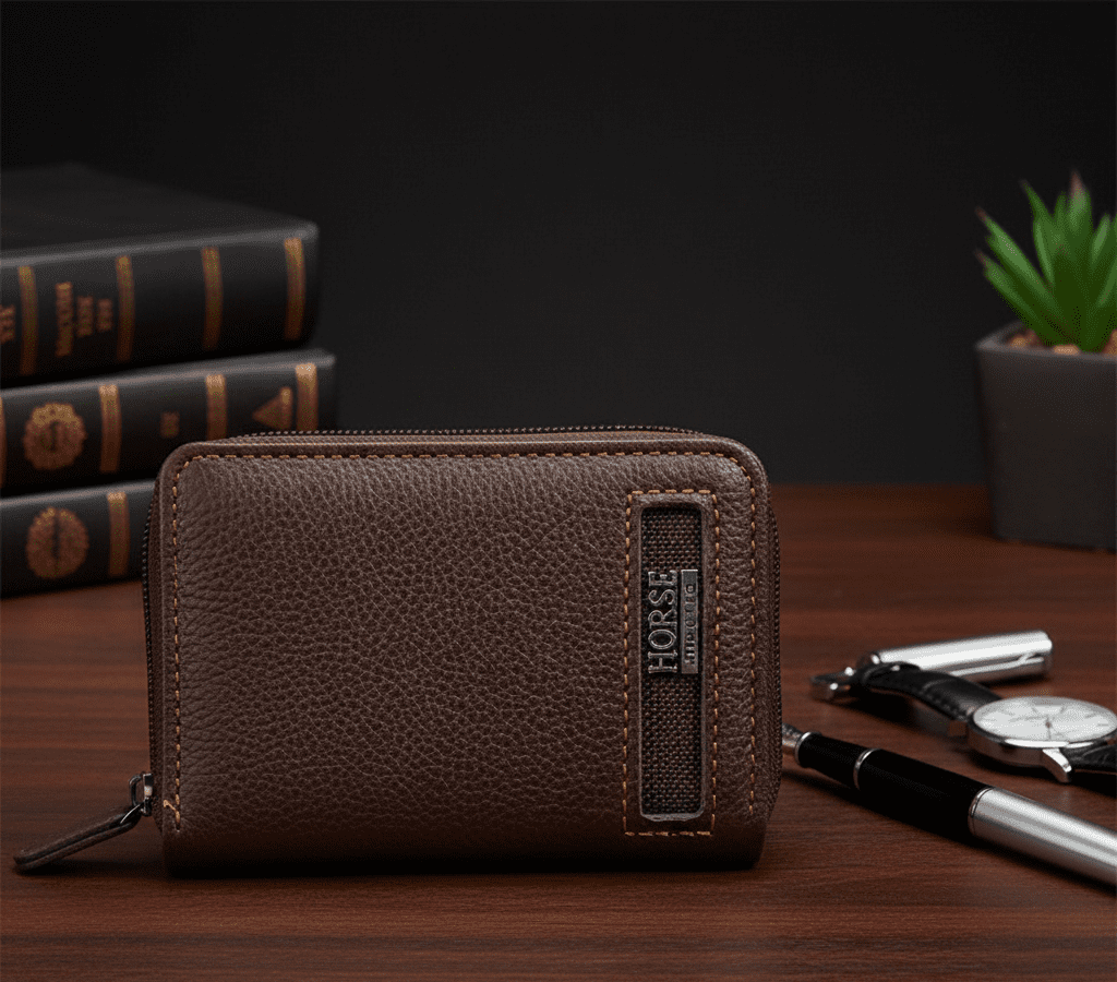 Gemini_Generated_Image_588ei6588ei6588e محفظة من الجلد بسوستة مزودة بـ فتحات متعدد داخلية للكروت والنقود للرجال والنساء لون بني