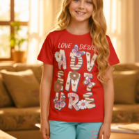 بيجاما بناتي تيشيرت نص كم وبنطلون خامة ليكرا قطن ناعمة مريحة بتصميم عصري مناسبة للنوم والبيت