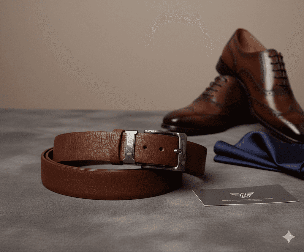 Gemini_Generated_Image_6qkbjh6qkbjh6qkb حزام جلد طبيعي ناعم عالي الجودة للرجال - كاجوال و كلاسيك - بني