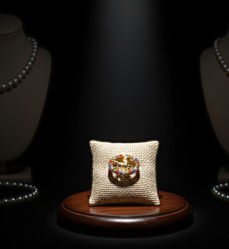 خاتم حصان ذهبي بيضاوي مرصع بأحجار ملونة مقاس 6