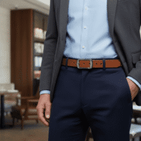 حزام كلاسيكي من الجلد الطبيعي للرجال بلون بني