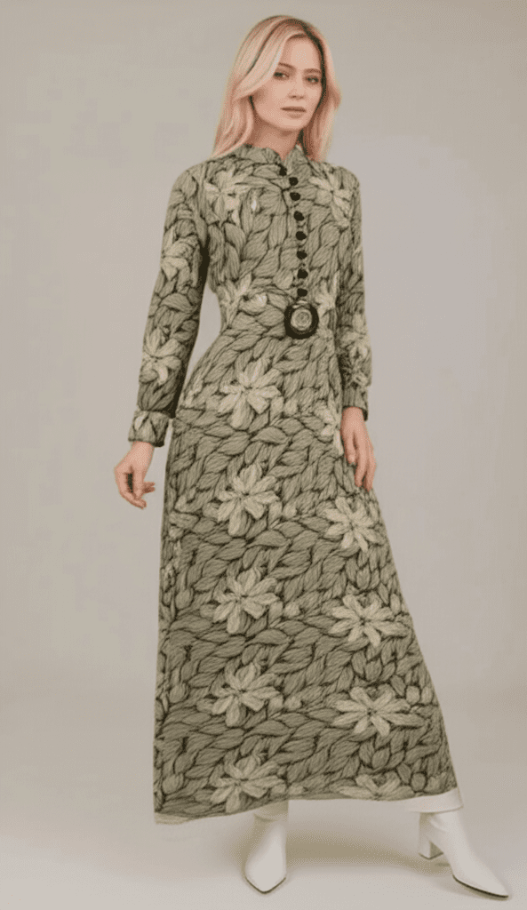 فستان صيفي مشجر طويل ملون باكمام طويلة للنساء