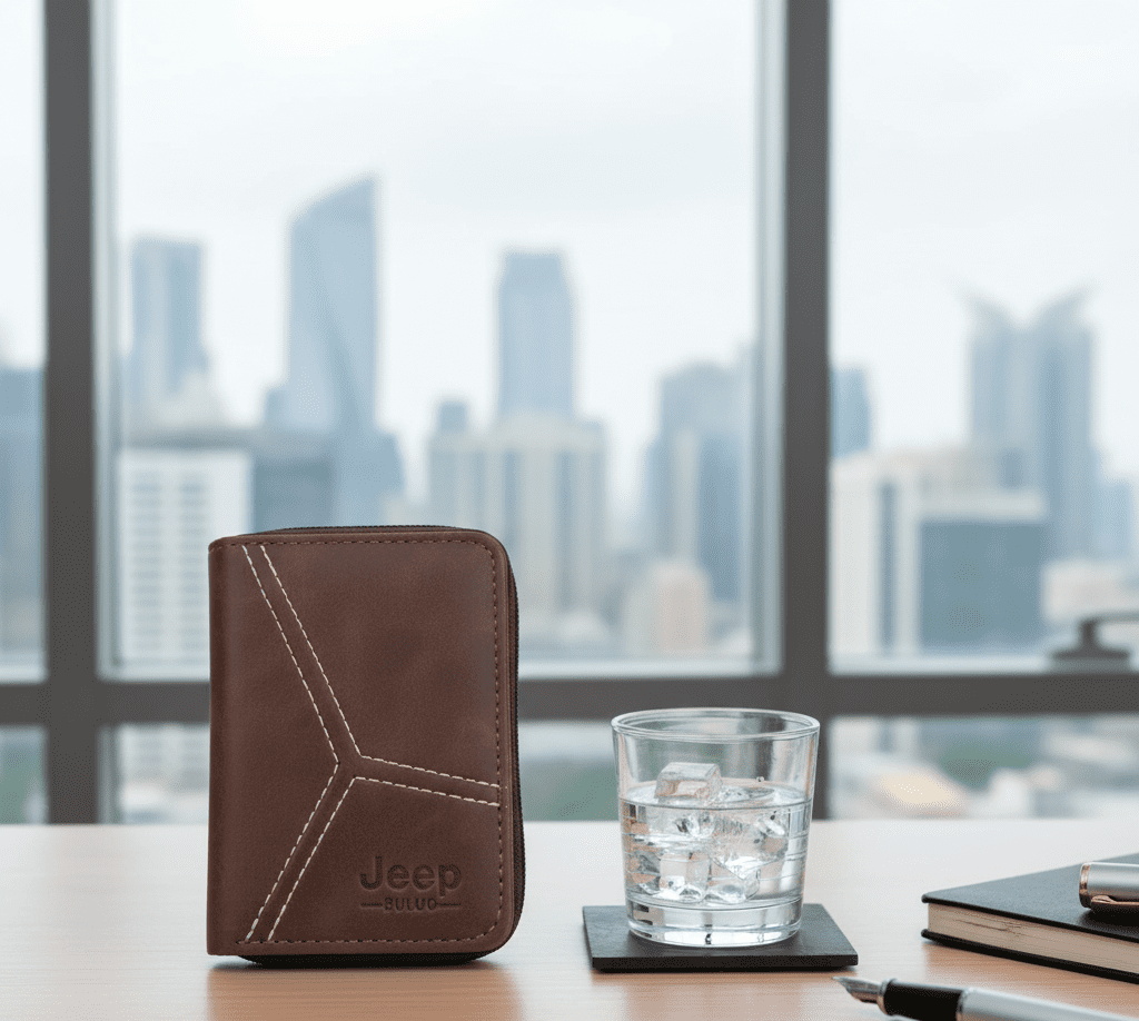 محفظة ومنظم بطاقات من الجلد متعددة الاستخدامات بتصميم عصري صغير الحجم، مناسبة للرجال والنساء لون بني