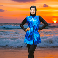 مايوه بوركيني 3 قطع ضد المياه تونك وبنطلون وبندانه واستمتعي بصيفك بأناقة وخفة