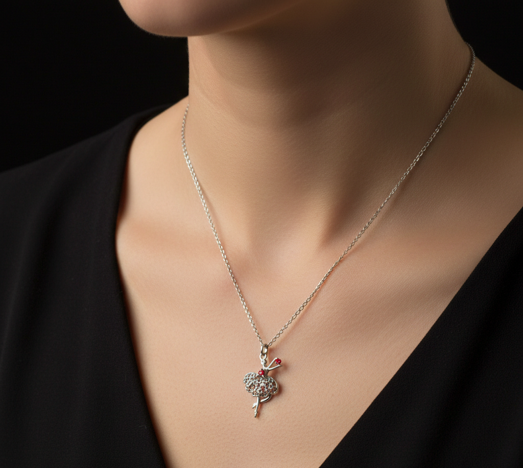 قلادة على شكل راقصة باليه بفصوص حمراء للنساء والفتيات