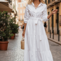 فستان أبيض بأكمام طويلة كاجوال أنيقًا (Smart Casual)