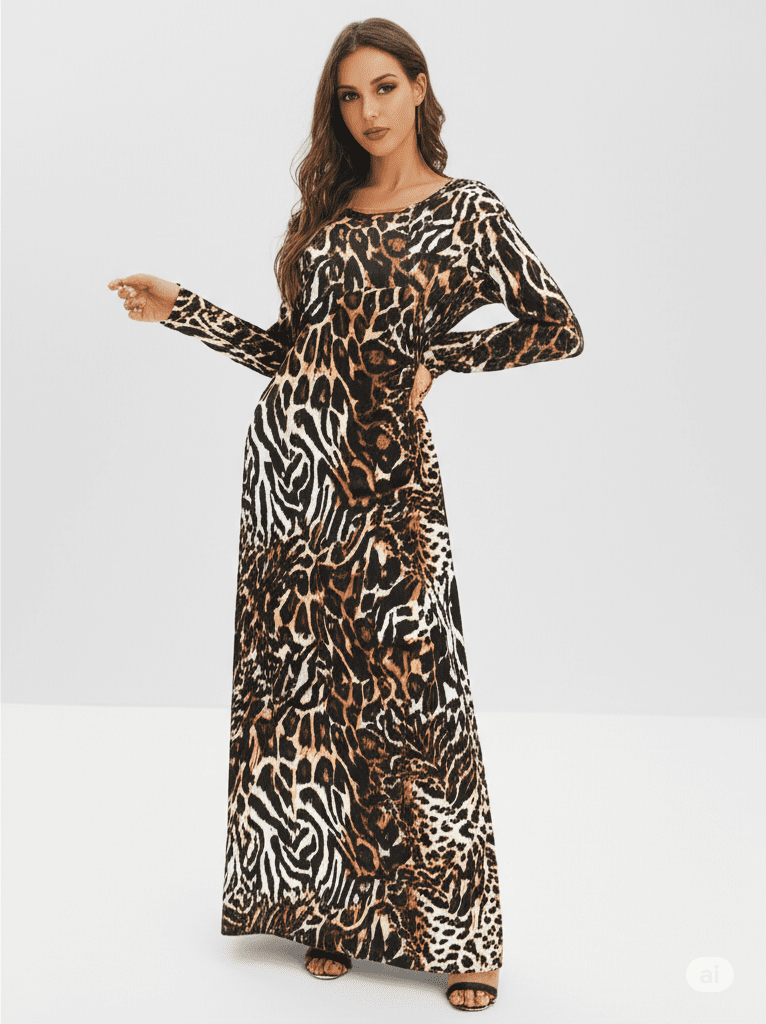 Gemini_Generated_Image_c49ae1c49ae1c49a فستان تيجر جريئ وانيق، مع تصميم طويل ومريح يجمع بين الأناقة والطابع العصري