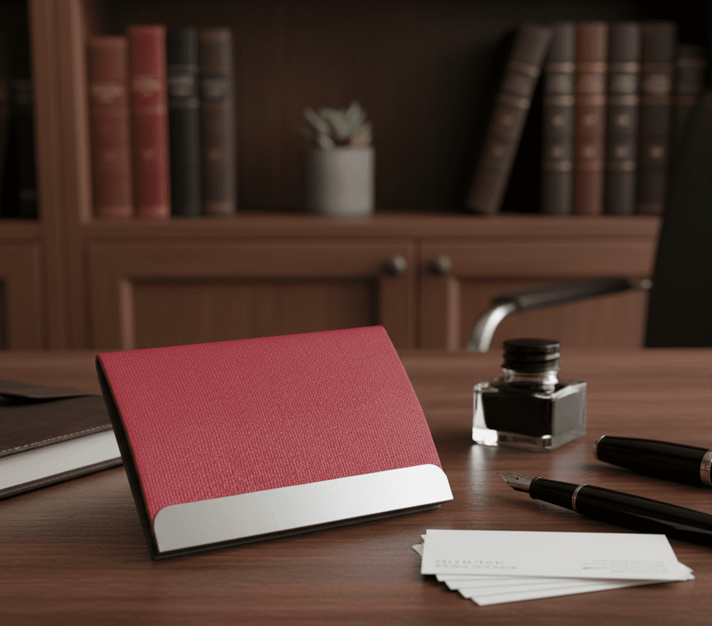 حافظة بطاقات أنيقة وعملية، مصممة لحفظ وتنظيم بطاقات العمل أو بطاقات الائتمان.