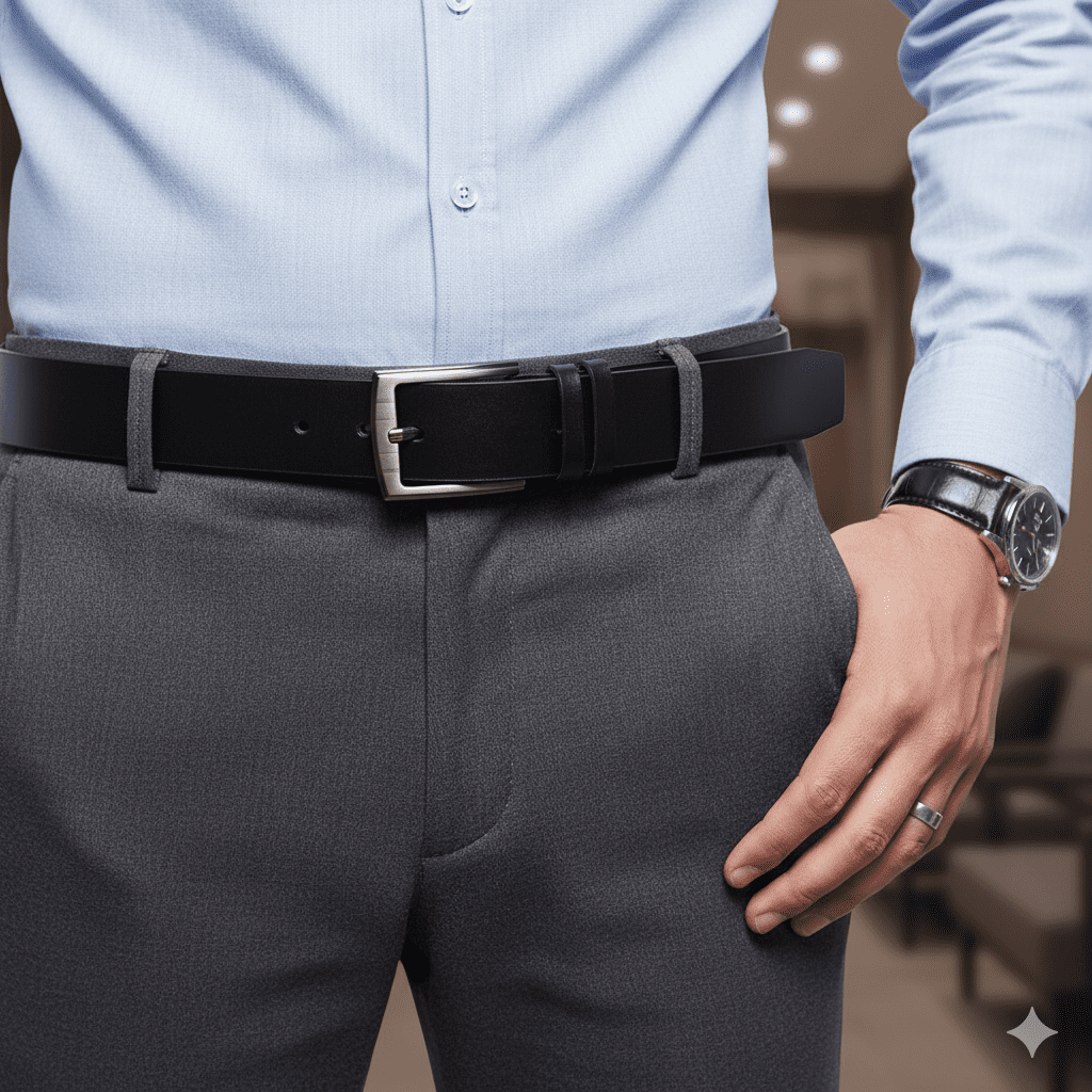 Gemini_Generated_Image_de30e3de30e3de30 حزام جلد طبيعي ناعم عالي الجودة للرجال - كاجوال و كلاسيك - أسود