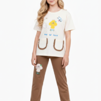 بيجاما بناتي بطباعة لطيفة  تيشيرت نص كم وبنطلون خامة ليكرا قطن ناعمة مريحة بتصميم عصري مناسبة للنوم والبيت