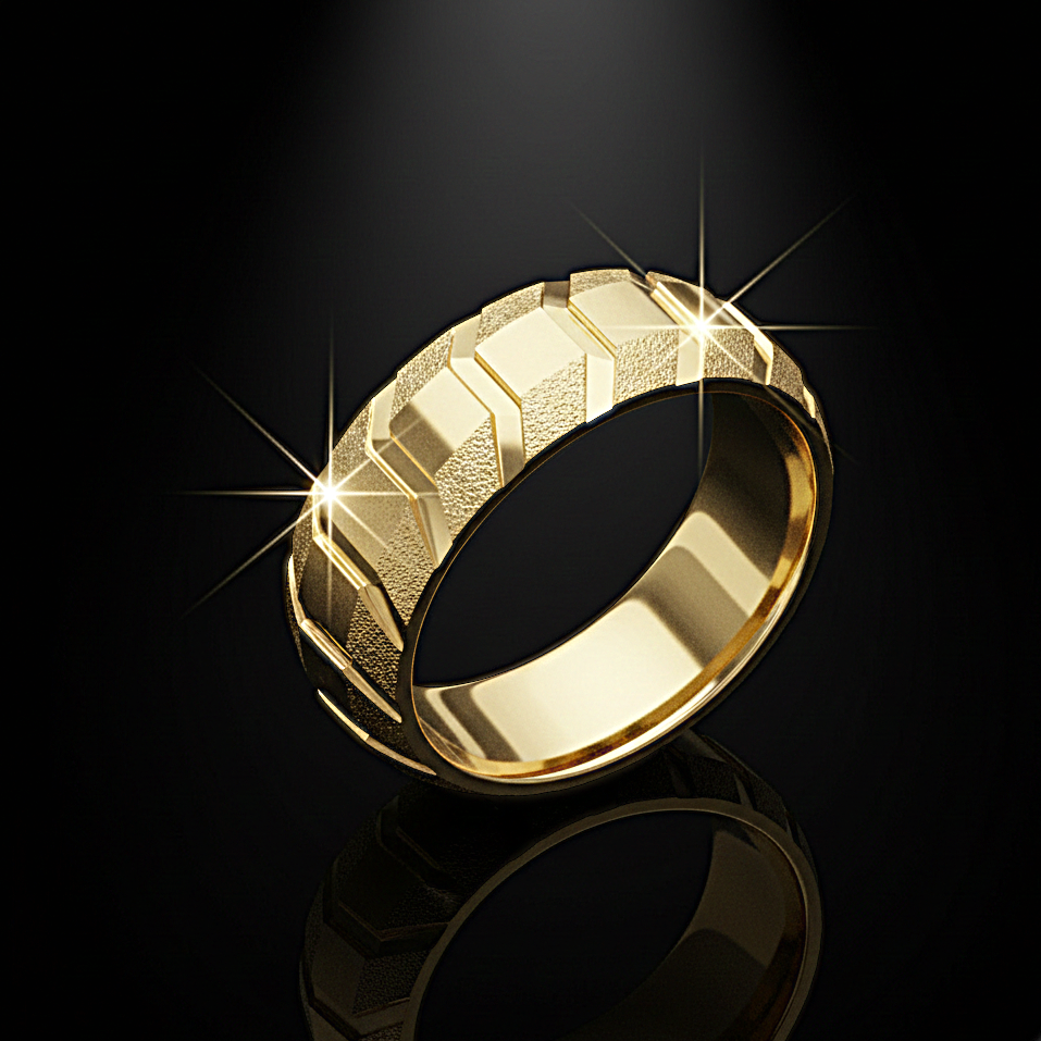 دبلة ذهبية بتفاصيل لامعة متعرجة – تصميم ملفت وبريق استثنائي