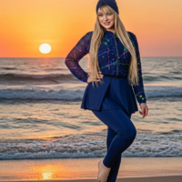 ybh9as مايوه 3 قطع سوت وسكيرت وتربونة