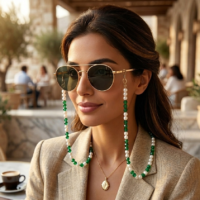 سلسلة نظارة طبية وشمسية من احجار اللولو الابيض والاخضر