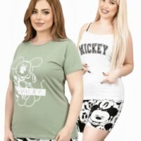 بيجاما صيفي حريمي خفيفة مكونة من 4 قطع تيشرت نص كم وبدي حمالات و شورت وبنطلون تلبيس حتي 85 كيلو