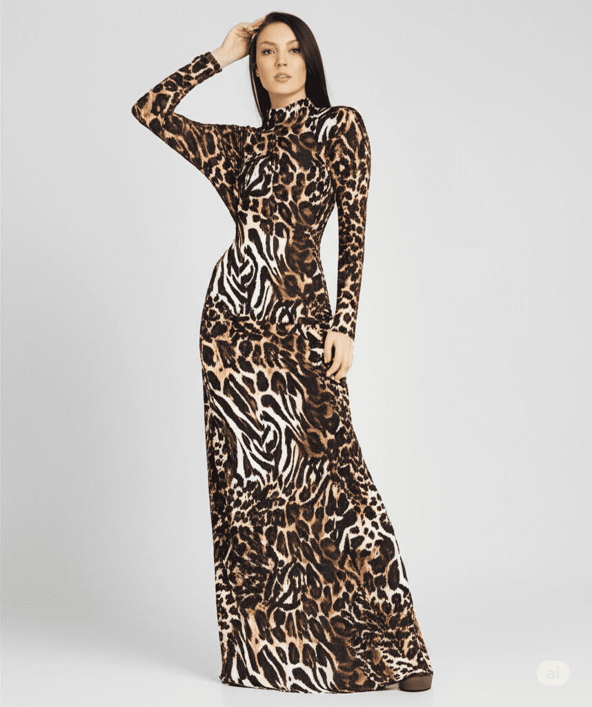 Gemini_Generated_Image_k53fcrk53fcrk53f فستان تيجر جريئ وانيق، مع تصميم طويل ومريح يجمع بين الأناقة والطابع العصري