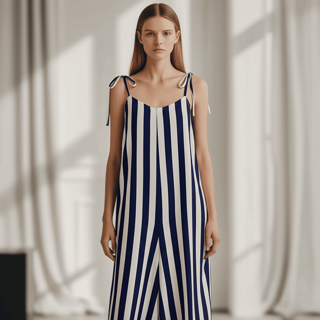 سالوبت حمالات  مخطط بالأبيض والكحلي يتميز بتصميمه المريح والأنيق التي تضفي مظهراً جذاباً.