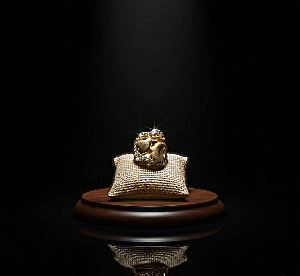 خاتم ذهبي بتصميم قلب مرصّع وفصوص براقة – لمسة رومانسية راقية مقاس 9