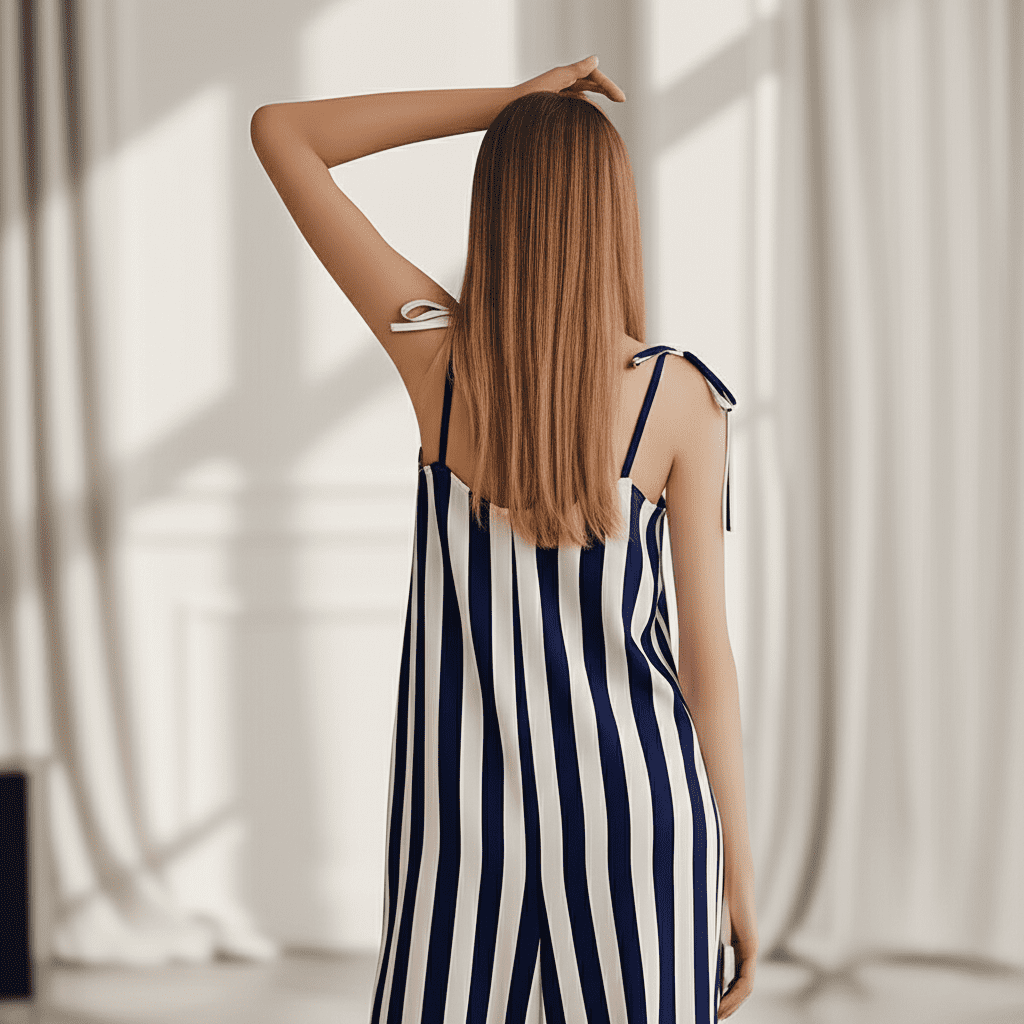 سالوبت حمالات  مخطط بالأبيض والكحلي يتميز بتصميمه المريح والأنيق التي تضفي مظهراً جذاباً.