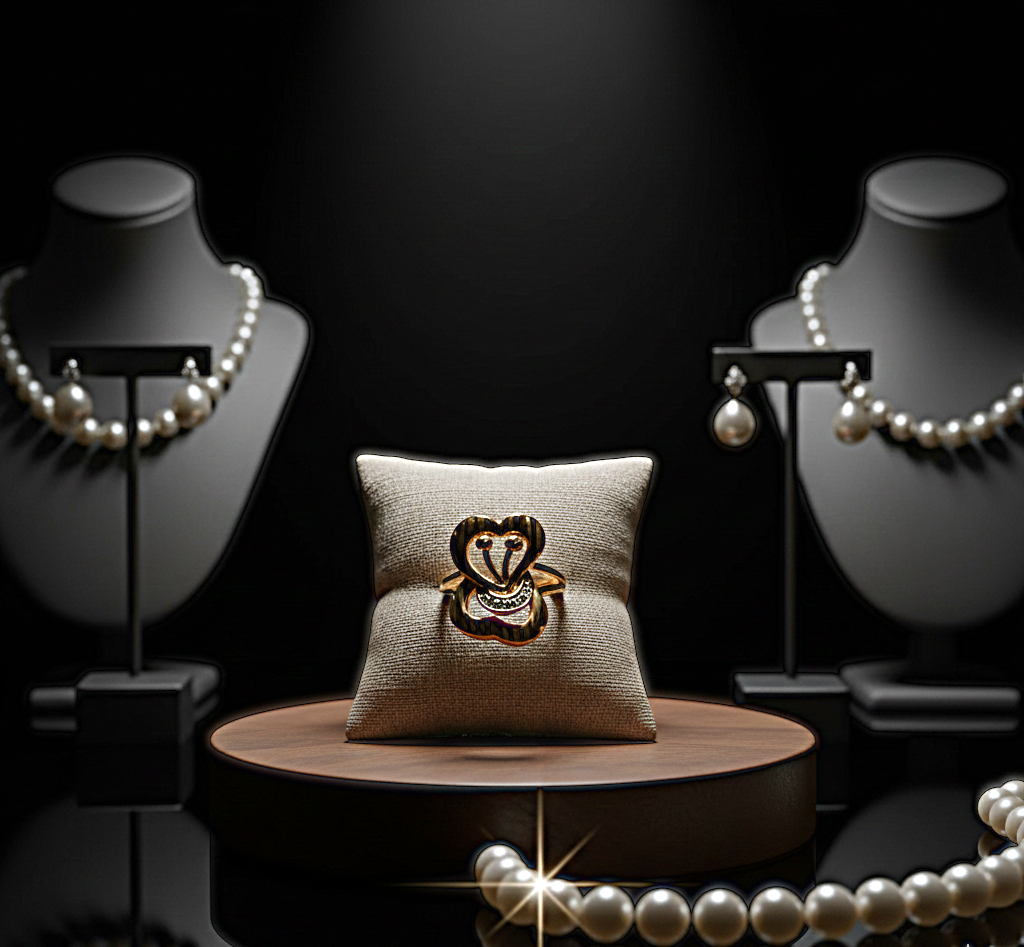 خاتم ذهب بتصميم قلوب متشابكة ومرصع بفصوص لامعة مقاس 6