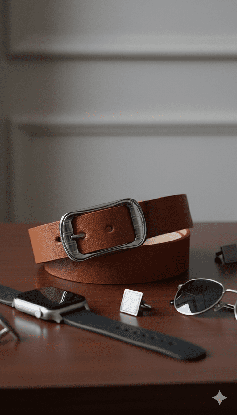 حزام كلاسيكي من الجلد الطبيعي للرجال بلون بني
