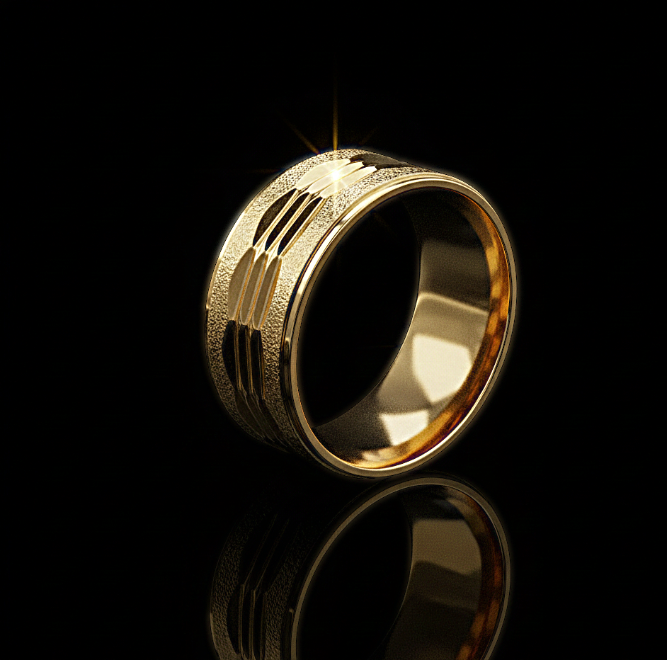 دبلة ذهبية براقة بتفاصيل رفيعة منقوشة – تصميم عصري بلمسة أنيقة