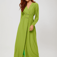 Gemini_Generated_Image_rm0qhjrm0qhjrm0q فستان طويل أنيق بلون أخضر ليموني تصميم عصري: