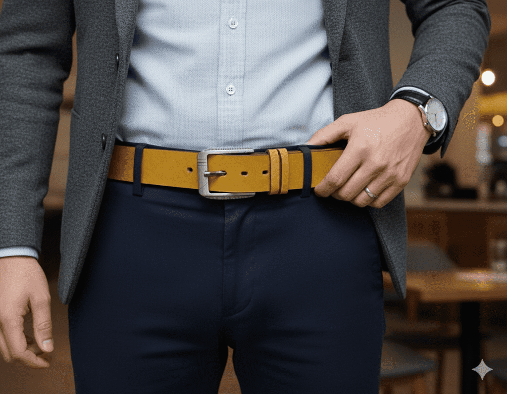 Gemini_Generated_Image_sndq6ssndq6ssndq حزام جلد طبيعي ناعم عالي الجودة للرجال - كاجوال و كلاسيك - لون جملي