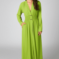 Gemini_Generated_Image_tw02vftw02vftw02 فستان طويل أنيق بلون أخضر ليموني تصميم عصري: