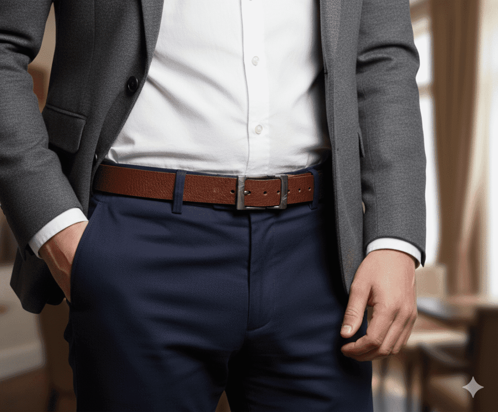 Gemini_Generated_Image_uu0p4uu0p4uu0p4u حزام جلد طبيعي ناعم عالي الجودة للرجال - كاجوال و كلاسيك - بني