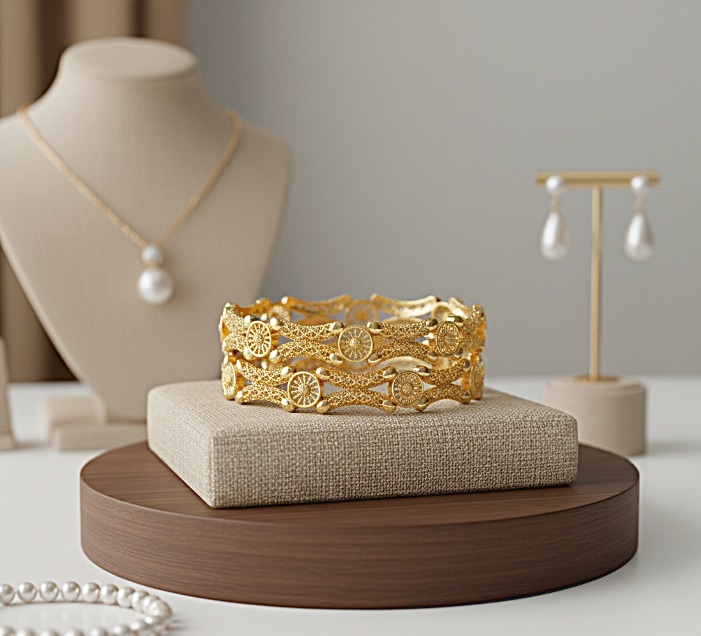 2 غوايش ذهبية اللون للنساء، تصميم عصري