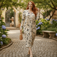 Gemini_Generated_Image_wfbf2vwfbf2vwfbf فستان طويل وفضفاض جداً، تتميز بتصميم فريد يجمع بين الأناقة والراحة، مع نقوش تجريدية مميزة.