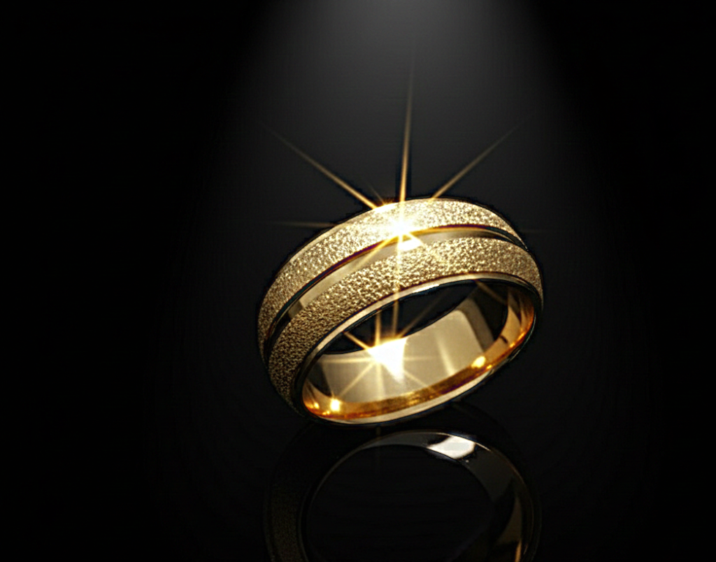 دبلة ذهبية براقة بتفصيل لامع وخط مركزي أنيق