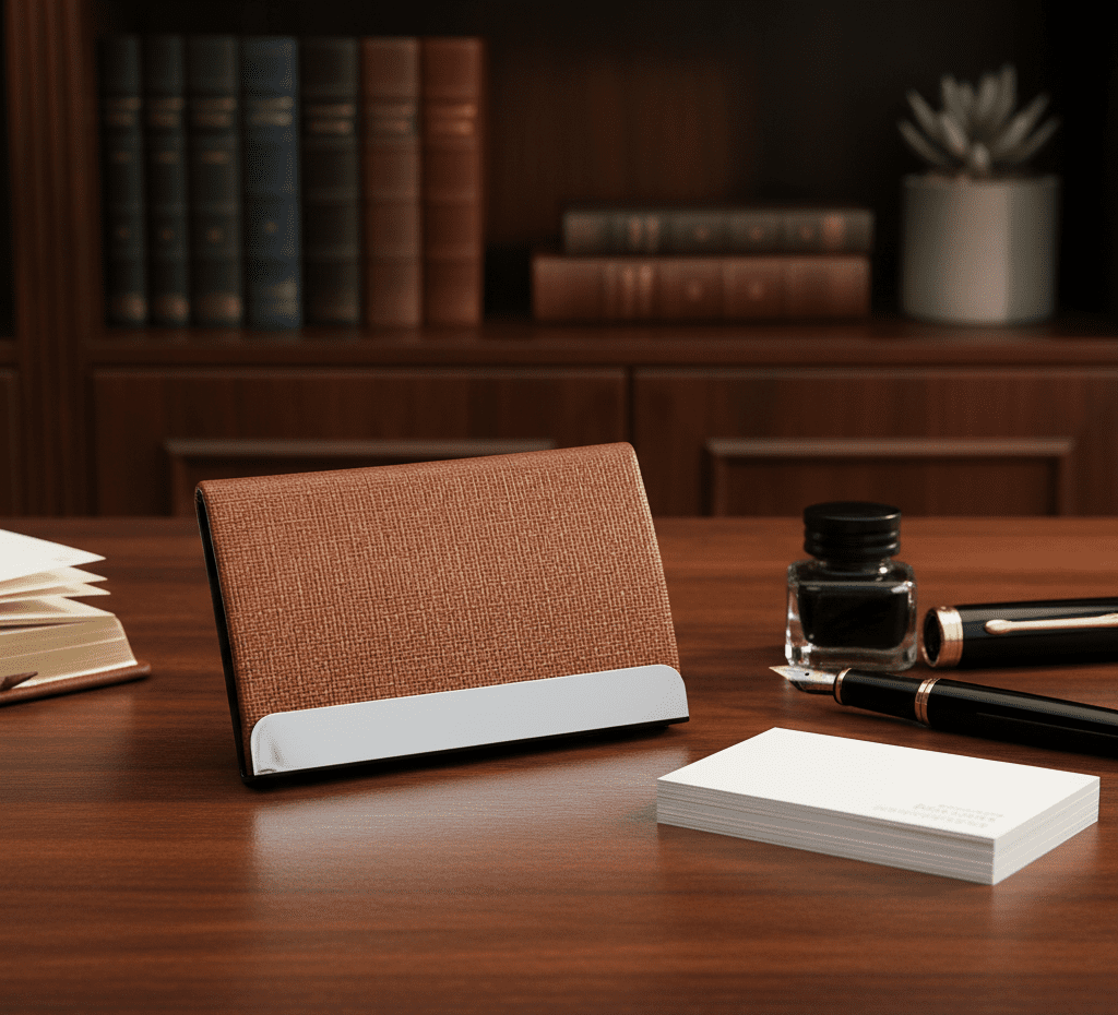 حافظة بطاقات أنيقة وعملية، مصممة لحفظ وتنظيم بطاقات العمل أو بطاقات الائتمان.