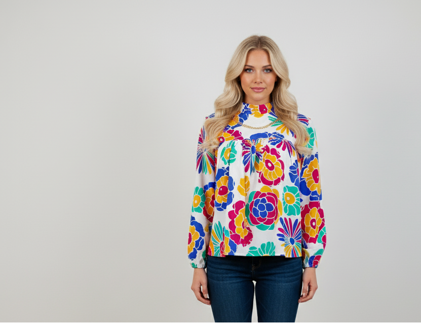 Gemini_Generated_Image_ylquyxylquyxylqu بلوزة باكمام طويلة طبعة زهور بالوان زاهية مبهجة