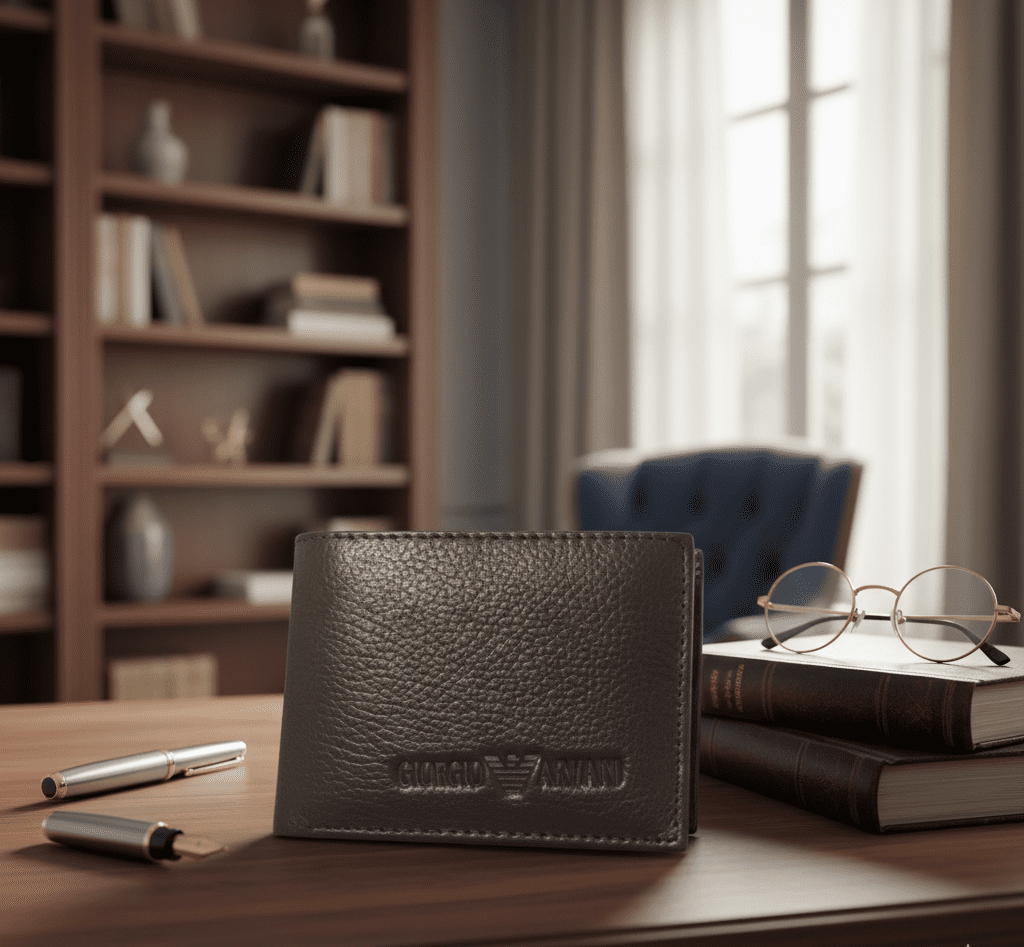 محفظة جلد طبيعي فاخر جميل طري بنسبة 100% باللون البني الداكن