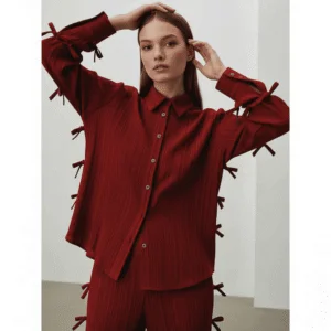 بدلة قطعتين شيميز وبنطلون وايد ليج فري