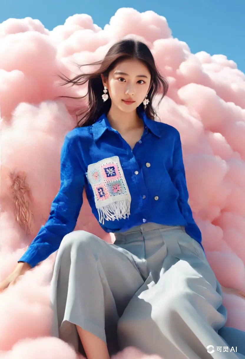 image (5) قميص أزرق ملكي واسع مع تطريز كروشيه مميز