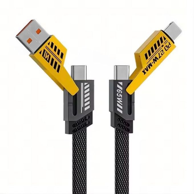 صورة تعرض نهايات الكابل (USB-C, Lightning, Micro USB): نهايات كابل شحن 4 في 1 متوافقة مع آيفون وأندرويد