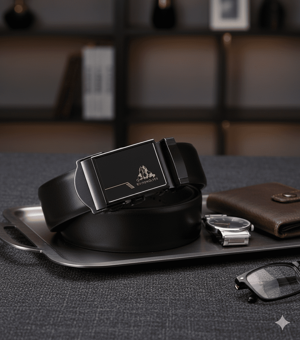 حزام جلد كلاسيكي بمشبك مربع للرجال من سوبك